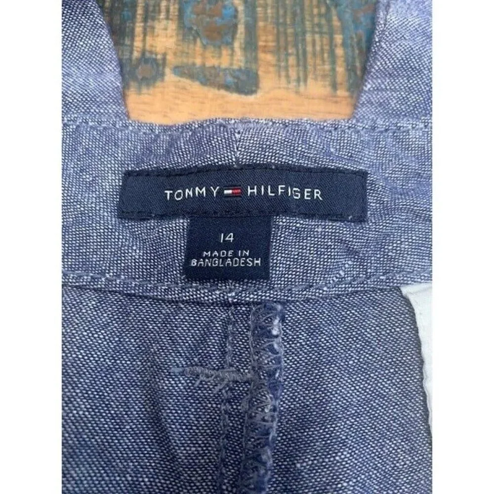 Tommy Hilfiger Woman Plus Blue Linen Wide Leg‎ Pants Size 14